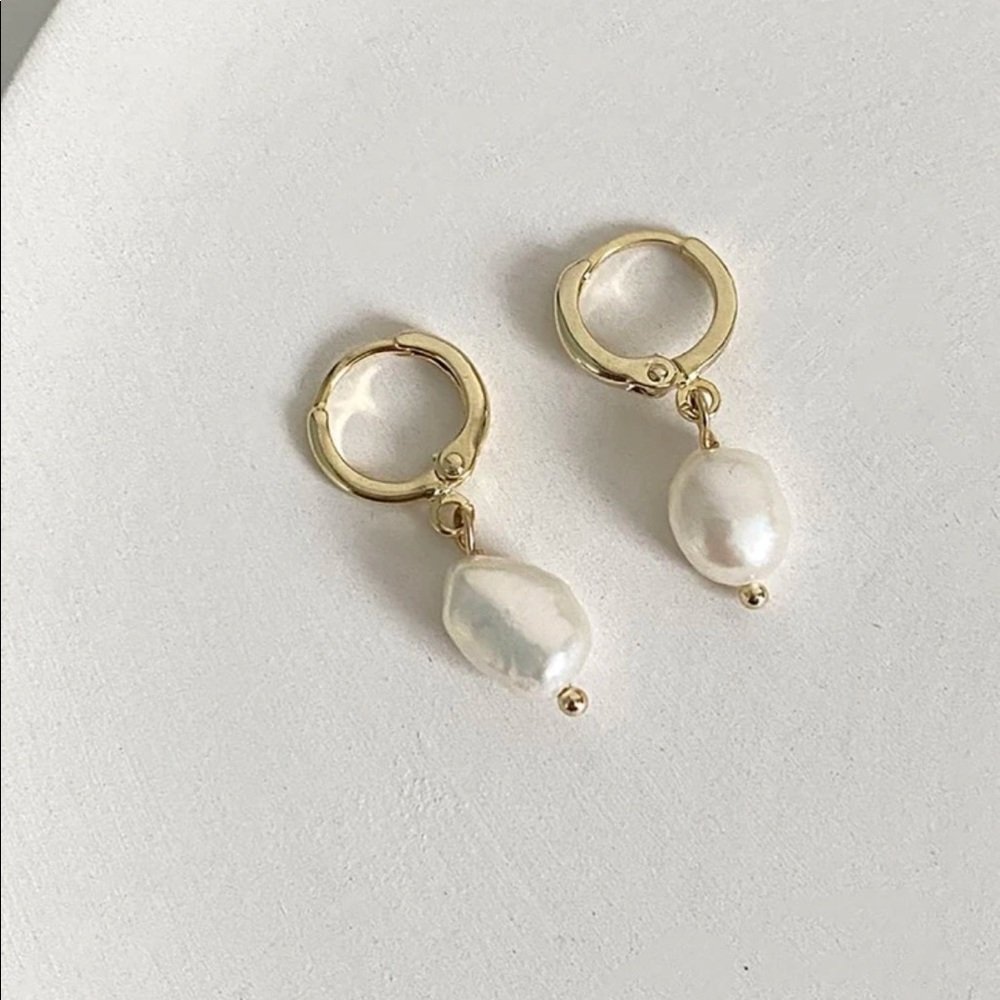 14K Gold Plated Natural Pearl Huggies
